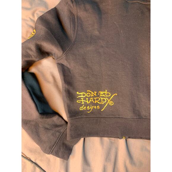 Women’s NWOT Ed Hardy black y2k vibes cropped zip up tiger sweatshirt LARGE - Picture 3 of 4